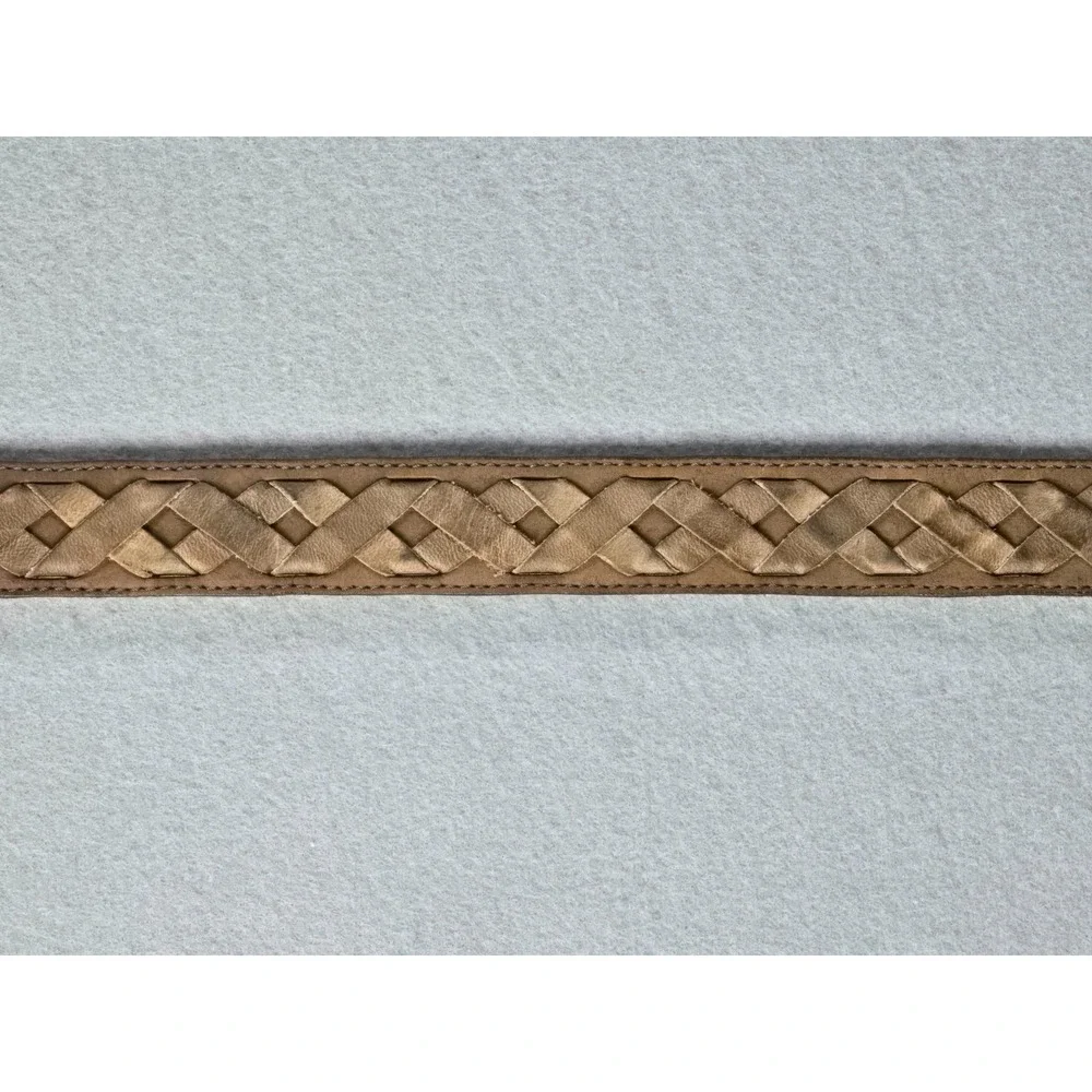 Vintage USA Made Western Leather Belt 42 Woven Cowhide Tan Brass Buckle Texas